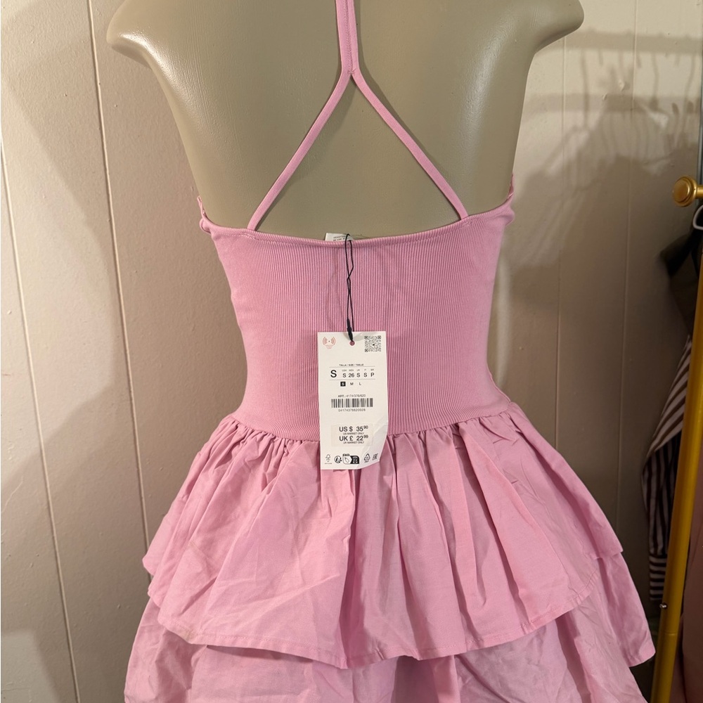 Zara Pink Halter Tiered Ruffle Dress